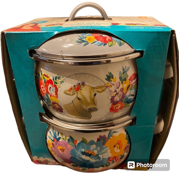 Set of Pioneer Woman Sweet Romance Enameled Mini Dutch Pot Oven with Lid -New - Picture 3 of 6